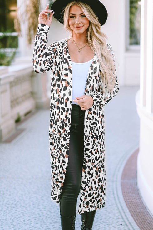Long Sleeve Animal Print Open Front Duster Cardigan