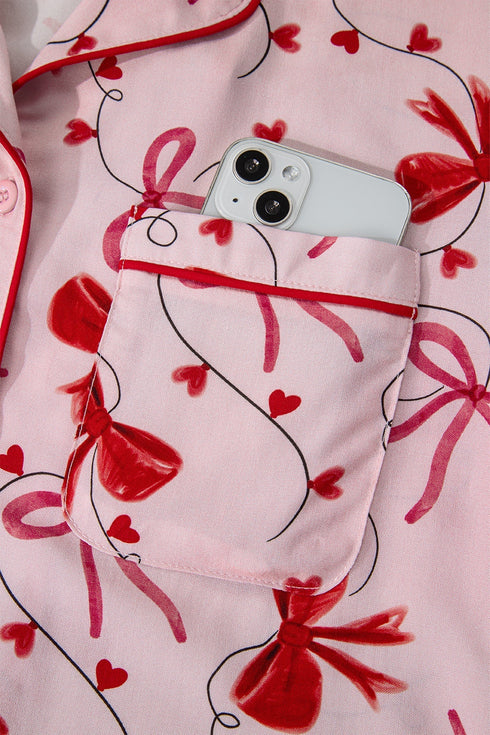 Long Sleeve Bow Print Viscose Shorts Pajama Set