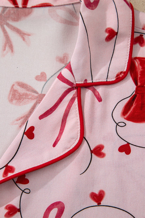 Long Sleeve Bow Print Viscose Shorts Pajama Set