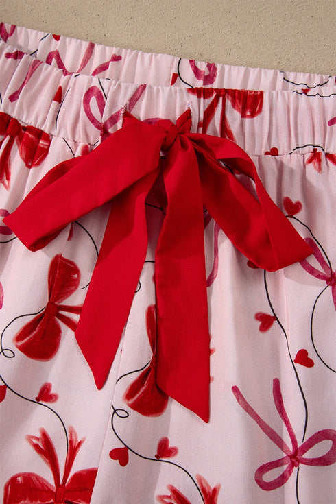 Long Sleeve Bow Print Viscose Shorts Pajama Set