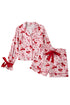Long Sleeve Bow Print Viscose Shorts Pajama Set