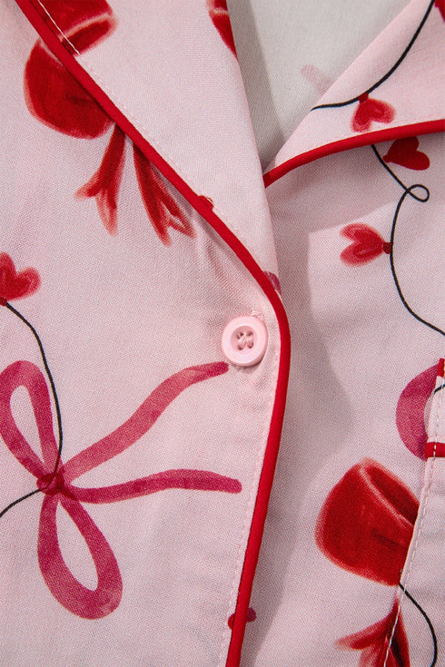 Long Sleeve Bow Print Viscose Shorts Pajama Set