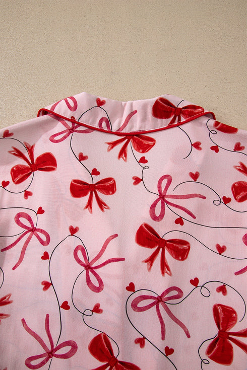Long Sleeve Bow Print Viscose Shorts Pajama Set