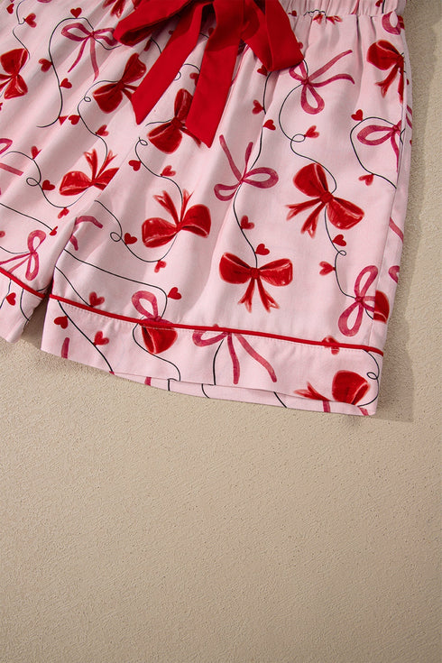 Long Sleeve Bow Print Viscose Shorts Pajama Set