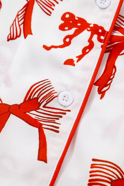Long Sleeve Bow Print Wide Leg Pajama Set