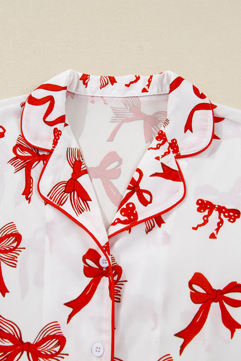 Long Sleeve Bow Print Wide Leg Pajama Set