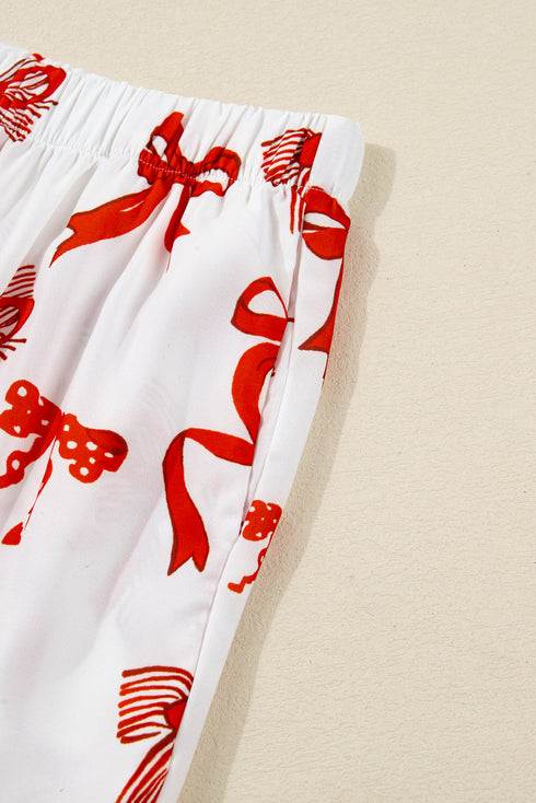 Long Sleeve Bow Print Wide Leg Pajama Set