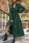 Long Sleeve Button Front Drawstring Waist Maxi Dress