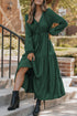 Long Sleeve Button Front Drawstring Waist Maxi Dress