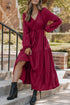 Long Sleeve Button Front Drawstring Waist Maxi Dress