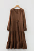 Long Sleeve Button Front Drawstring Waist Maxi Dress
