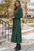 Long Sleeve Button Front Drawstring Waist Maxi Dress