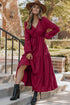 Long Sleeve Button Front Drawstring Waist Maxi Dress