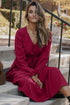 Long Sleeve Button Front Drawstring Waist Maxi Dress