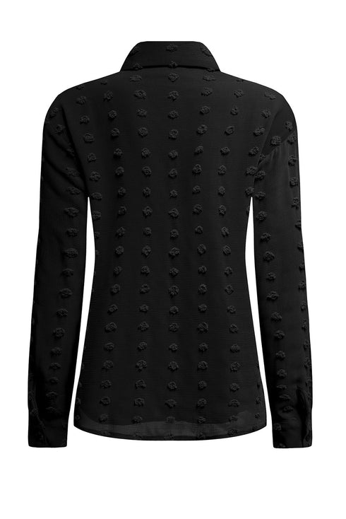 Long Sleeve Button Fuzzy Polka Dot Shirt