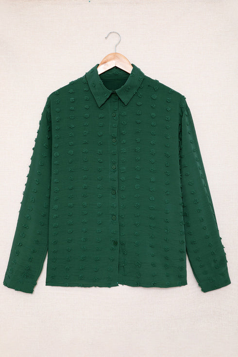 Long Sleeve Button Fuzzy Polka Dot Shirt