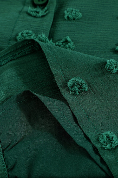 Long Sleeve Button Fuzzy Polka Dot Shirt