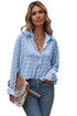 Long Sleeve Button Fuzzy Polka Dot Shirt