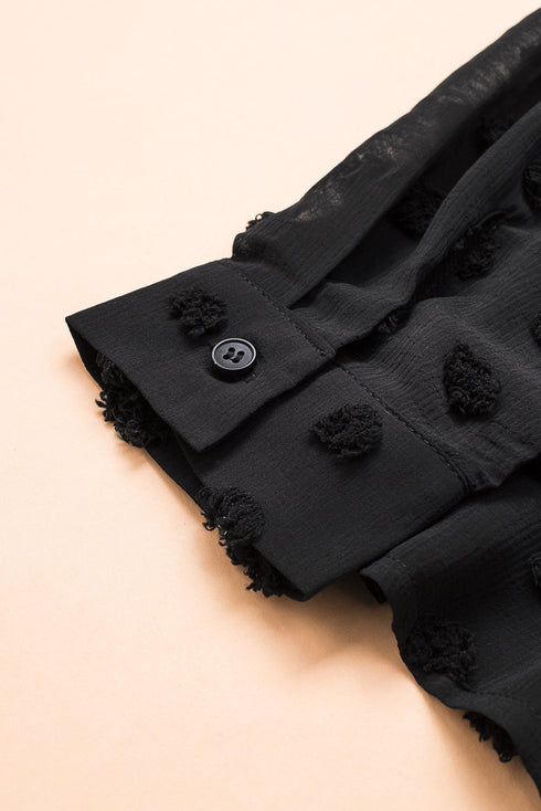 Long Sleeve Button Fuzzy Polka Dot Shirt