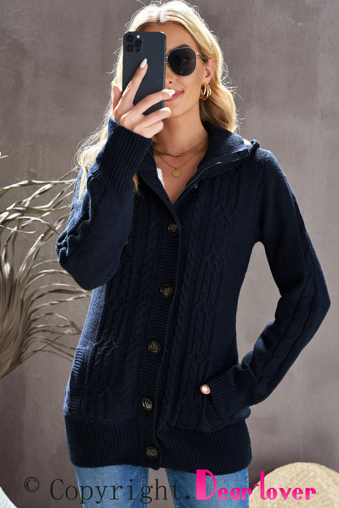 Long Sleeve Button-Up Hooded Cardigans