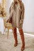 Long Sleeve Cable Knit Crew Neck Sweater Dress