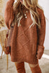 Long Sleeve Cable Knit Crew Neck Sweater Dress