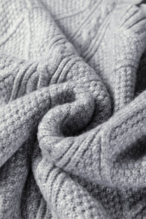 Long Sleeve Cable Knit Crew Neck Sweater Dress