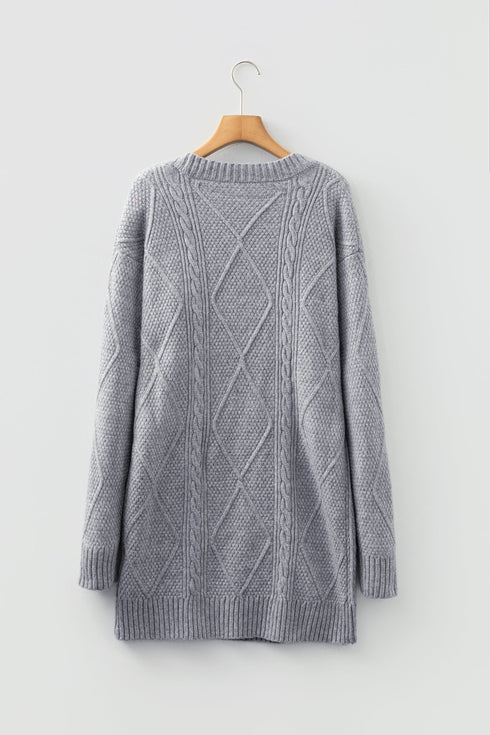 Long Sleeve Cable Knit Crew Neck Sweater Dress