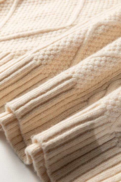 Long Sleeve Cable Knit Crew Neck Sweater Dress