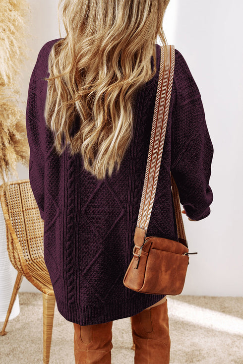 Long Sleeve Cable Knit Crew Neck Sweater Dress