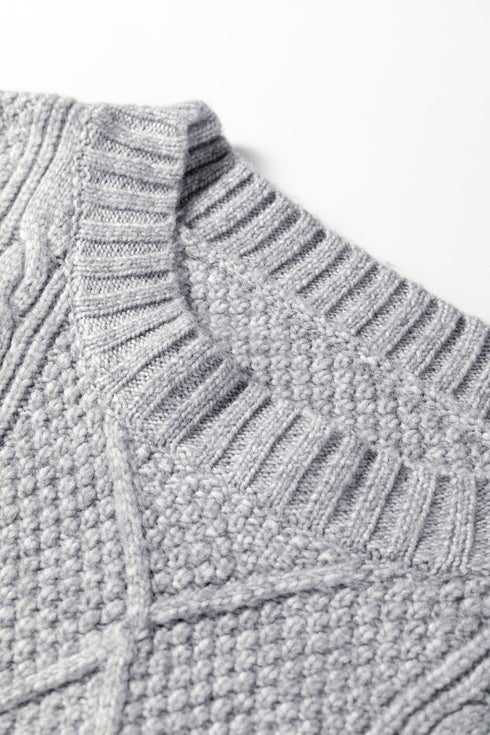 Long Sleeve Cable Knit Crew Neck Sweater Dress