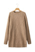 Long Sleeve Cable Knit Crew Neck Sweater Dress