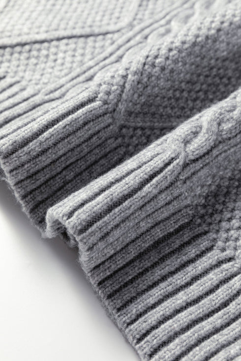 Long Sleeve Cable Knit Crew Neck Sweater Dress