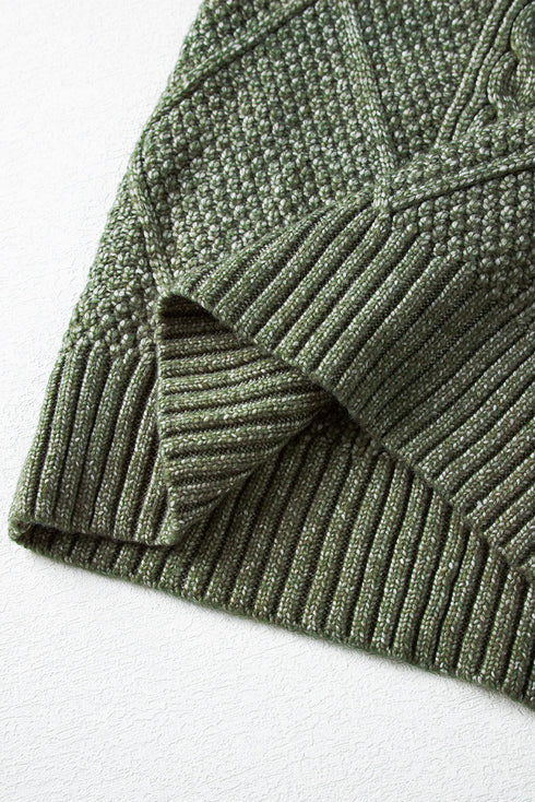 Long Sleeve Cable Knit Crew Neck Sweater Dress