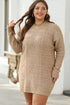 Long Sleeve Cable Knit Crew Neck Sweater Dress