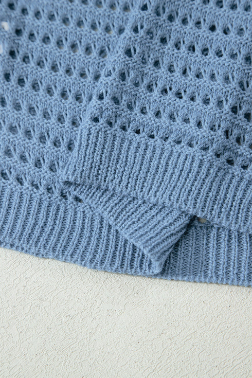 Long Sleeve Crochet Knit Round Neck Pullover Sweater