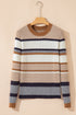 Long Sleeve Geometric Striped Ribbed Knit Fitted Sweater