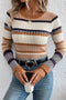 Long Sleeve Geometric Striped Ribbed Knit Fitted Sweater