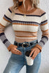 Long Sleeve Geometric Striped Ribbed Knit Fitted Sweater