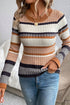 Long Sleeve Geometric Striped Ribbed Knit Fitted Sweater