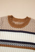 Long Sleeve Geometric Striped Ribbed Knit Fitted Sweater