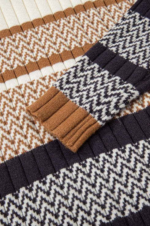 Long Sleeve Geometric Striped Ribbed Knit Fitted Sweater