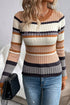Long Sleeve Geometric Striped Ribbed Knit Fitted Sweater