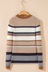 Long Sleeve Geometric Striped Ribbed Knit Fitted Sweater