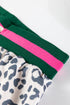 Long Sleeve Leopard Print Striped Patchwork V Neck Pant Set