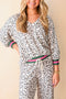 Long Sleeve Leopard Print Striped Patchwork V Neck Pant Set