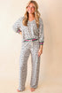 Long Sleeve Leopard Print Striped Patchwork V Neck Pant Set