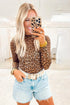 Long Sleeve Mock Neck Sheer Mesh Animal Print Top