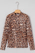 Long Sleeve Mock Neck Sheer Mesh Animal Print Top