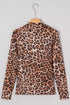 Long Sleeve Mock Neck Sheer Mesh Animal Print Top